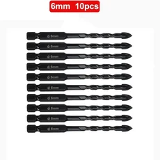 맷돌 석조 콘크리트 세라믹 화강암 타일 돌 목재 플라스틱용 텅스텐 카바이드 드릴 비트 1/4 육각 섕크 1, 02 10pcs 6mm