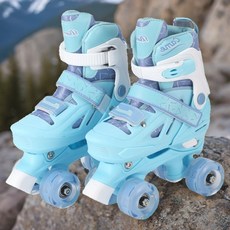 초보 입문용 아동용 레이싱 핑크 롤러스케이트 롤러장 초보자 보호헬멧 보호구 세트, 프린세스블루뉴올반짝이슈즈한켤레+신발가방