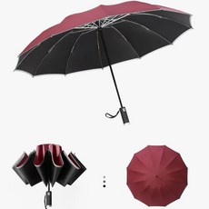 臺灣出貨 全自動破窗安全錘車載傘，十二骨反嚮折疊LED照明，反光條設計晴雨傘，安全應急必備, 10骨LED款【安全破窗錘】酒紅色, 1個
