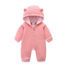 JingleBaBa 신생아 아기 곰 플리스 의상 겨울 롬퍼 스노수트 귀여운 곰 수트 따뜻한 후드 의상 아기 할로윈 의상 0-3개월, 9-12 Months, 핑크