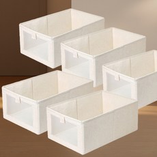 디모어 패브릭 폴딩 수납 다용도 통풍 옷 정리함, 5개, 크림화이트