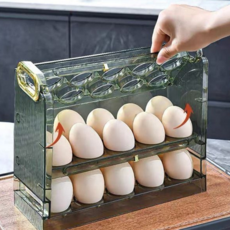 냉장고 계란 정리함 3단 투명 30구 계란 보관 용기 수납함 3단계, 오렌지