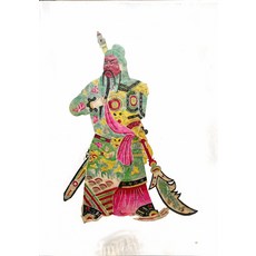 皮影 關公 武財神 牛皮雕刻 手工上色 高83cm, 如圖所示, 1個