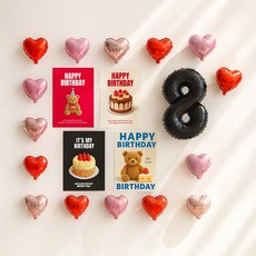 해피제이니 심플 이즈더 미니하트 20개 국산 생일포스터 숫자 호일풍선 생일 파티용품세트, 1세트, 레드 숫자8