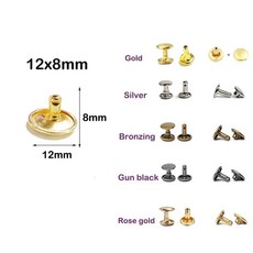 금속 더블 캡 리벳 스터드 라운드 네일 가죽 공예 수리 신발 가방 벨트 의류, 색상: 13. 12X8mm / 크기: E. Gold, 1개