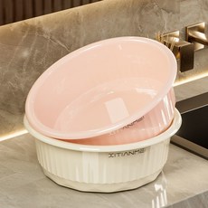 大號洗臉盆家用三件套洗菜盆子學生宿舍高顏值加厚洗衣洗腳塑料盆, [奶油白+蜜桃粉]2個裝-小號, 1個