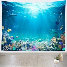 LOCCOR UNDERWATER WORLD 태피스트리 블루 오션 벽걸이 벽 198.1CM(118 X 탱크 산호초 열대 해저 78인치) 태피스트 물고기 298.7 바다, 118.1"L x 78.7"W, T1A10290