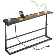 SENBOWE 콘센트가 있는 15cm(5.9인치) 좁은 콘솔 테이블 59.9-86.1cm(23.6-34인치) 높이 조절 가능한 소파 테이블 스키니 100.1cm(39.5인치