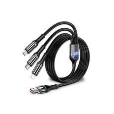 HONG JIN 宏晉 三合一智能數顯充電線 120W快充 PD協議 Type-C 蘋果 Micro USB 尼龍編織 高速傳輸充電線, 1個, 1M, 1m