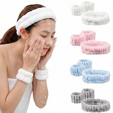 티나벨 극세사 세안밴드 손목밴드 세트, 1개, 핑크