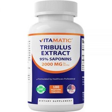 Vitamatic Tribulus Terrestris 남성용 - 1회 제공량당 2000mg - 95% 사포닌 - 식물성 캡슐 180개 - 미국 제조 - 글루텐 프리 및 GMO, 1개