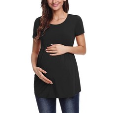 [ 758111 ] 제제로 여성용 임산부 상의 반소매 및 긴소매 사이드 루스 라운드 넥 셔츠 03 Aa-블랙