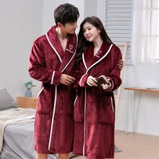 秋冬情侶款法蘭絨浴袍 加長加厚珊瑚絨睡袍 男女士家居服