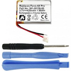 420mAh 361-00126-00 배터리 교체 가민 페닉스 6X 프로 페닉스 6X 사파이어 페닉스 6X 솔라 택틱스 델타 사파이어 택틱스 델타 솔라 스마트워치와 호환 가능, 420mAh 361-00126-00 배터리 교체, 가민