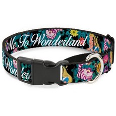 Buckle-Down 강아지 목걸이 마틴게일 앨리스 체셔 고양이 꽃 포즈2 Follow Me to Wonderland 15-26- 너비 1.0-