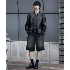 무신사 스탠다드 빅 브러쉬 원 턱 버뮤다 데님 팬츠 옐로우 블랙 498428