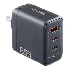 ADATA 威剛 2C/1A 65W GaN氮化鎵 3孔 充電器, 黑, 1盒