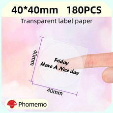 Phomemo M110 200 220 라벨 프린터 열 스티커 인쇄용 용지 롤용 투명 자체 접착, Round 40x40mm