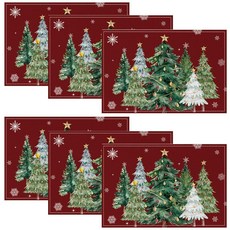 크리스마스 플레이스 매트 6개 세트 크리스마스 트리 눈송이 겨울 플레이스 매트 눈송이 겨울 계절 테이블 매트 홀리데이 파티 주방 다이닝 홀리데이 장식용, 크리스마스 플레이스 매트 6개 세트 크리스마스 트리 눈