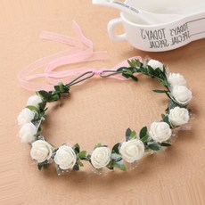 12송이 화이트 장미 꽃 화관 머리띠, 1개, 상세페이지 참조