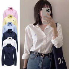 RL POLO 小馬顯瘦修身牛津布長袖襯衫 (附手提紙袋) 女士純色商務休閒襯衣