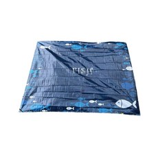 Butterfly Fish 戶外野餐墊 可愛魚群圖案 輕巧便攜 附收納袋和地釘, 藍