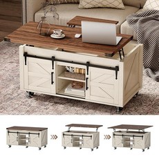 Suuiwau 40” Farmhouse Lift Top Coffee Table with Large Hidden Storage Rustic Coffee Tables with S, White