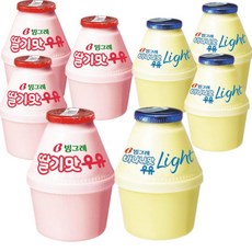 빙그레 바나나우유 240ml 8입 혼합 (바나나맛라이트4입+딸기맛4입), 4세트, 480ml