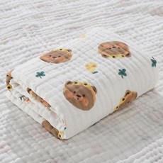 Lovinity 寶寶紗布浴巾 吸水快乾 四層紗布 70x90cm, 1個, 梨子熊