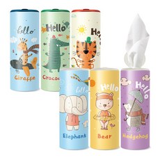 슬림티슈 헬로우_동물친구들 / HELLO_동물친구들 / 대나무티슈 유치원준비물 학교준비물 등원준비물 어린이집선물 입학선물 팝캔티슈 새학기준비물, 1세트, 6개입