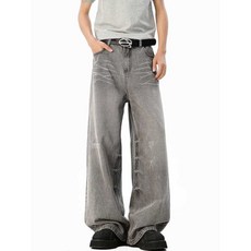 그레이 워싱 와이드핏 데님 팬츠 루즈핏 스트릿 하이웨이스트 트렌디 롱진 체형커버 바지