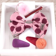 arang.rorang 女童粉色酒紅櫻桃髮夾髮圈5件組