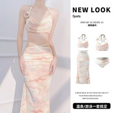 女生夏日泳装 分體游泳衣女2025新款微胖女孩遮肉顯瘦高級感度假長裙比基尼泳裝, 港6666花色【港妃兒】,S碼【建議37.5-42.5公斤】