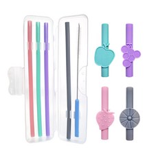 Agafra 矽膠吸管 4p 套組 + 水果吸管頂部 4p, 矽膠吸管4件套+矽膠水果頭4件套