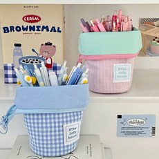 투데이리빙 마카롱 대용량 스탠드 필통 파우치 CD_OST_AL22, 블루체크, 1개