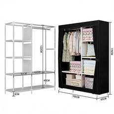 FONOW 시스템행거 다용도 가정 침실 기숙사 조립 수납장 먼지를 막다 장롱, 블랙