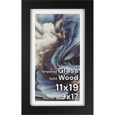 Frame Amo A2 16.5x23.4 블랙 원목 포스터 프레임 A3 11.7x16.5 이미지용 화이트 매트 강화 유리 전면 3.8cm(1.5인치) 너비 2.5cm(1
