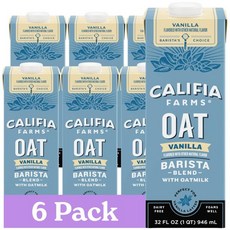 Califia Farms 커피 프림 크리머 칼리피아 팜스 오트 바리스타 블렌드 밀크 32온스 6개 묶음 상온 보관 가능 유제품 무첨가 식물성 비건 글루텐 프리 비변형 고칼슘 우