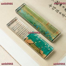 創意水晶玻璃鎮紙壓書神器鎮尺書法裝飾擺件壓紙石瑞鶴圖文房四寶, 1個, 厚實穩重 壓紙穩當,文房雅物-千里江山