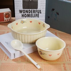 碗碟套裝 陶瓷餐具套裝 韓式配菜盤, 1個, 紫藤花 條紋碗-米碗-勺 三件套