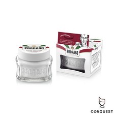 【CONQUEST】Proraso 義大利 Pre Shaving Cream 植萃綠茶 鬍鬚軟化膏 適合敏感肌膚, 1個, 白 - 植萃綠茶, 100mL