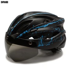 DFMEI 自行車頭盔一體磁吸式風鏡騎行頭盔山地車騎行安全帽尾燈, 1個, 亮面黑藍:均碼