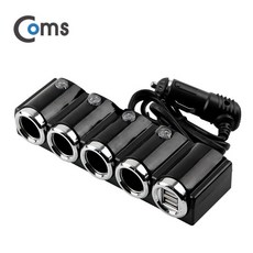 컴스 차량용 시가 소켓 4구 USB 2포트 멀티소켓, ITB762, 혼합색상, 1개