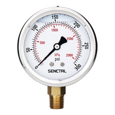SENCTRL 0 300 Psi 글리세린 액체 충전 압력 게이지 2.5인치 다이얼 크기 1 4인치 NPT 하단 마운트 스테인리스 스틸 케이스 공기 가스 물 오일 유압 테스트용, 0-300psi, Lower Mount