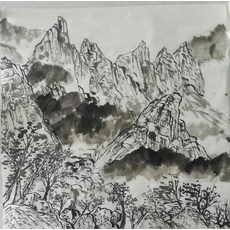 寫生山水 畫心 尺寸68x68, 參考詳情頁