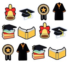 AELUUAKE 실리콘 졸업 비즈 캡 캐릭터 초점 비즈 졸업 테마 참 DIY 공예 루즈 스페이서 비즈 벌크 펜 키체인 팔찌 목걸이 제작용 12개 실리콘