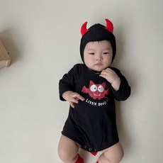 嬰兒小惡魔造型連身衣, 長袖黑色小惡魔80cm+帽子, 1個