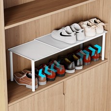 워촹스 신발장 정리대 현관 신발장 길이조절 선반 강철제, 1개, 화이트(37-62 x 27 x 15cm)