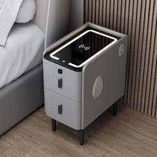 미니협탁 틈새 led 블루투스스피커 침대 무선충전, 완전 조립 완료, 35x40x48cm, 연회색 USB 지문 잠금