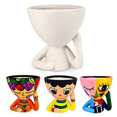 혜명몰 DIY 채색화분 - 얼굴+다육식물(식물랜덤) 곰돌이화분 곰돌이클레이 다육이화분만들기 클레이아트 코코넛화분